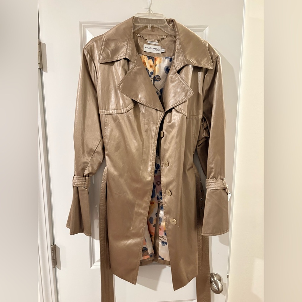Hilary Radley Metallic Beige Belted Jacket Size 2X
